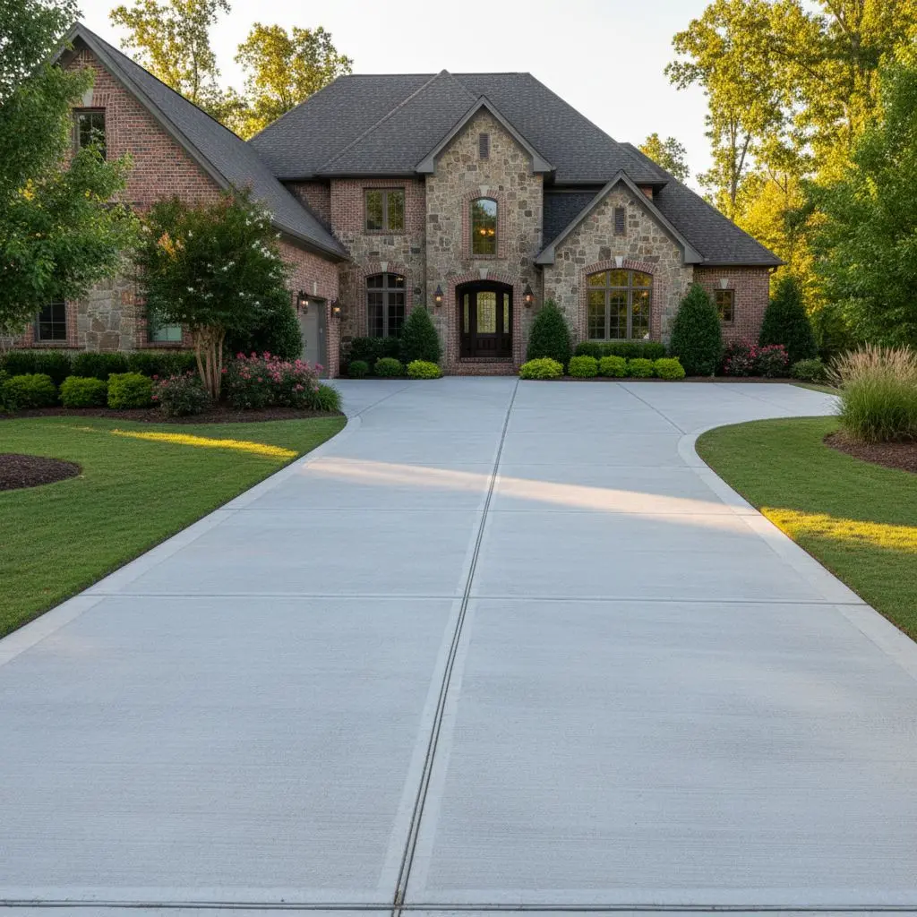 Newly poured documented residential driveway with California sand finish